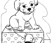 Coloriage et dessins gratuit Chien sur un cadeau à imprimer