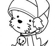 Coloriage Chiot portant le bonnet Noel