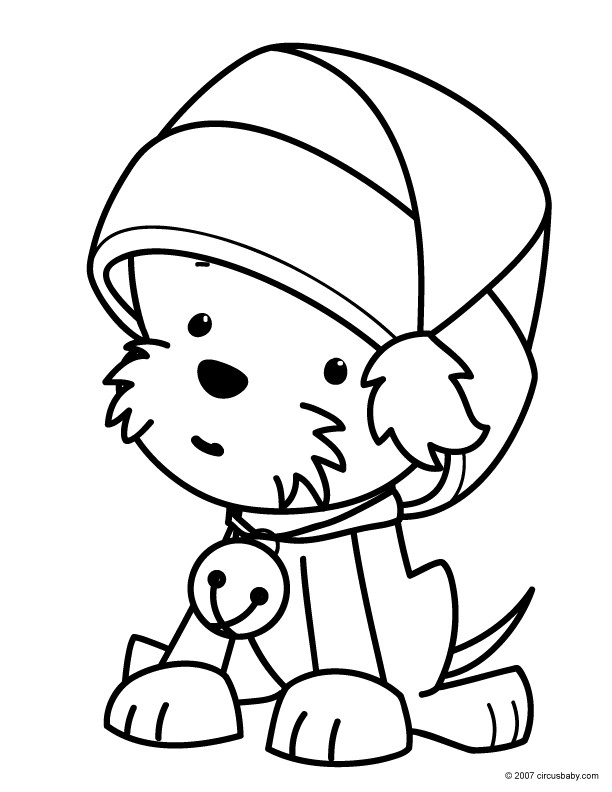 Coloriage Chiot portant le bonnet Noel dessin gratuit à imprimer