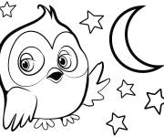 Coloriage Chouette avec les &eacute;toiles et la lune