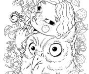 Coloriage Chouette avec une fille