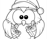 Coloriage Chouette portant le bonnet de no&euml;l