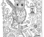 Coloriage Chouette tenant la plume