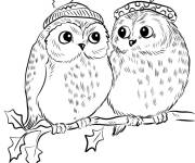 Coloriage Couple de chouettes pendant l'hiver