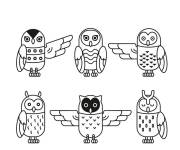 Coloriage Ensemble de chouettes et hiboux facile