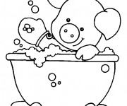 Coloriage Cochon &agrave; la salle de bain