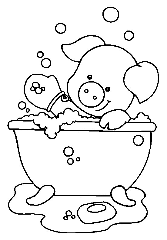 Coloriage et dessins gratuits Cochon à la salle de bain à imprimer