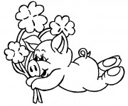Coloriage Cochon et le bouquet de fleurs