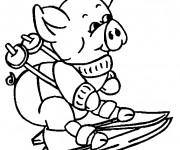 Coloriage Cochon fait du Ski