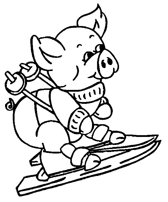 Coloriage et dessins gratuits Cochon fait du Ski à imprimer