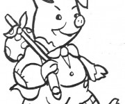 Coloriage Cochon part au travail