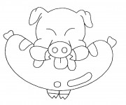 Coloriage Cochon qui mange en fermant les yeux