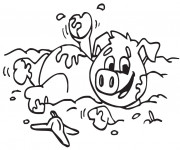 Coloriage Cochon s'amuse bien