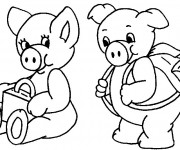 Coloriage Cochons &agrave; l'&eacute;cole