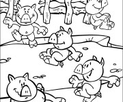 Coloriage Cochons qui jouent dans le jardin
