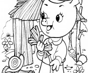 Coloriage Petit Cochon devant sa maison