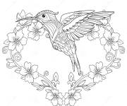 Coloriage Colibri au format de c&oelig;ur