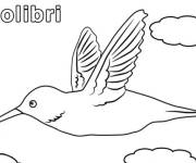 Coloriage Colibri au vol parmi les nuages