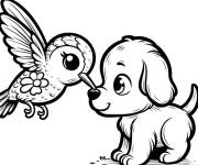 Coloriage Colibri avec un chien