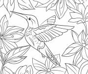 Coloriage Colibri dans un milieu tropicale