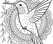 Coloriage Colibri de dessin anim&eacute; devant un joli mandala cp