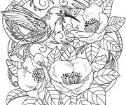Coloriage Colibri en d&eacute;coration des fleurs