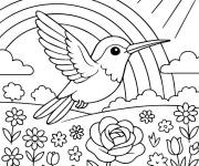 Coloriage Colibri et arc-en-ciel