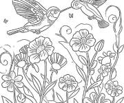 Coloriage Colibri et papillon planant
