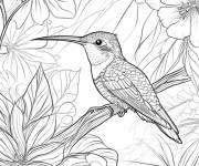 Coloriage Colibri se reposant sur les branches de la plante