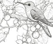 Coloriage Colibri sur un arbre fruit&eacute;