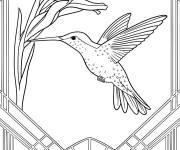 Coloriage Colibri volant &agrave; c&ocirc;t&eacute; d'une fleur g&eacute;om&eacute;trique 