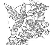 Coloriage colibri zentangle dans la jungle