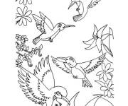 Coloriage Colibris avec motifs en fleurs