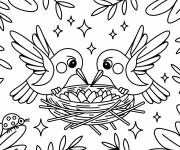 Coloriage Couple colibris en construisant leur maison