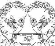 Coloriage Couple de colibris avec un cœur d'amour