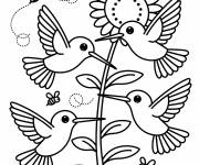 Coloriage Des colibris voltigent autour d&rsquo;un tournesol