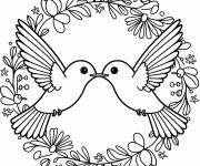 Coloriage Deux colibris formant une coeur