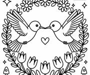 Coloriage Deux colibris une couronne de fleurs et d&rsquo;&eacute;toiles