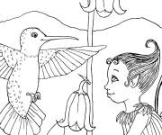 Coloriage Fille, Colibris et fleur