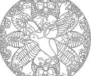 Coloriage Mandala adulte de Colibri &agrave; motifs