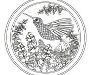 Coloriage Mandala Colibri et fleurs en ligne