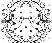 Coloriage Mandala des colibris en forme de c&oelig;ur