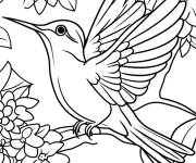 Coloriage Oiseau et milieu fleuri