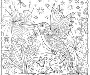 Coloriage Paysage de Colibri dans la nature complexe