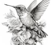 Coloriage Photo de Colibri et fleur