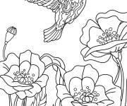 Coloriage Survolant des grosses fleurs