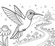 Coloriage Un colibri au long d&rsquo;un chemin &eacute;toil&eacute;