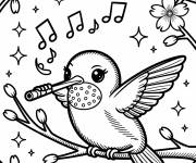 Coloriage Un colibri joue d&rsquo;une petite fl&ucirc;te
