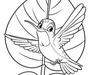 Coloriage Un colibri souriant devant une grande feuille