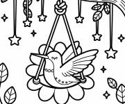 Coloriage Un oiseau paisible fait la sieste dans une balan&ccedil;oire